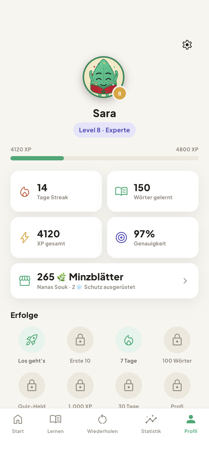 Profil mit Erfolgen und Minzblättern
